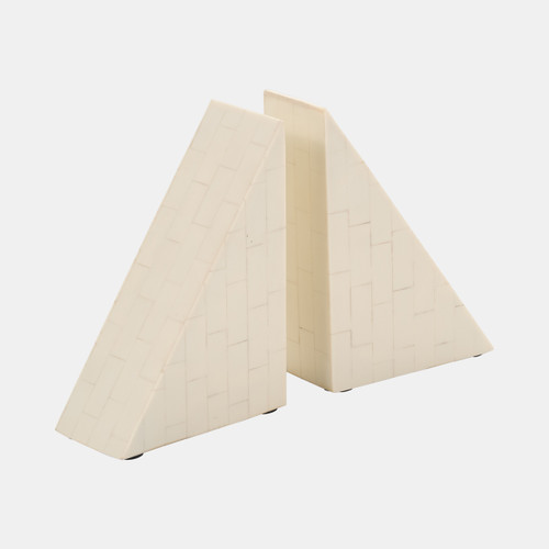 18144#Resin, S/2 7" Right Angle Bookend, Ivory