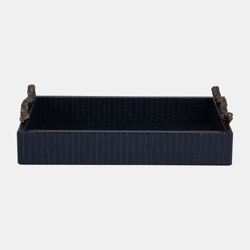 18149#Faux Leather, 16" Copenhagen Tray, Navy/gold