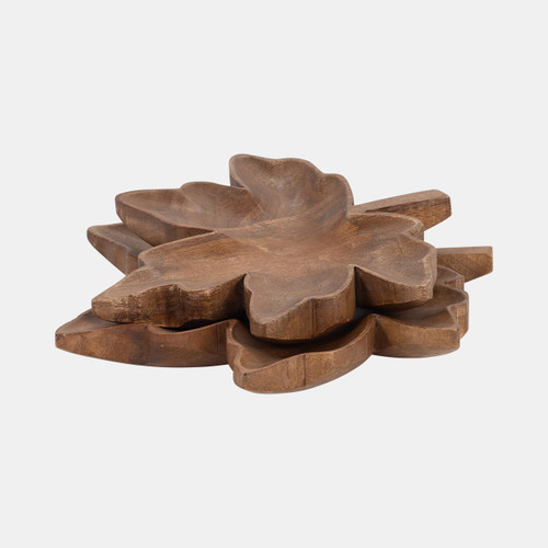 18152#Wood, S/2 9/12" Maple Leaf Plate, Natural