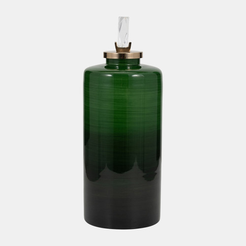 18160-02#Glass, 18" Emerald City Vase W Lid, Green