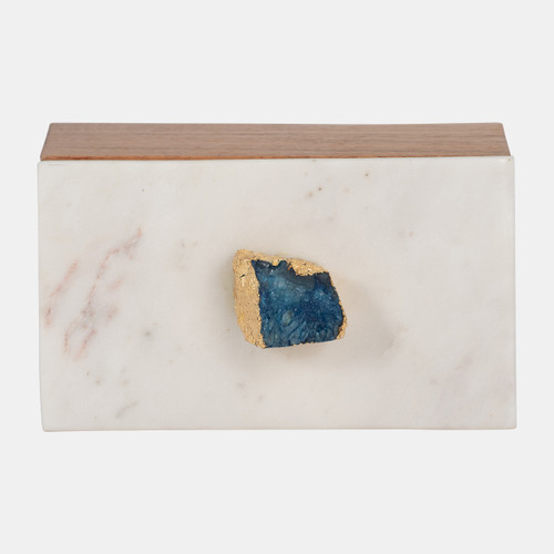 18169-02#Marble, 7" Blue Agate Cluster & Wood Base Box, Nat