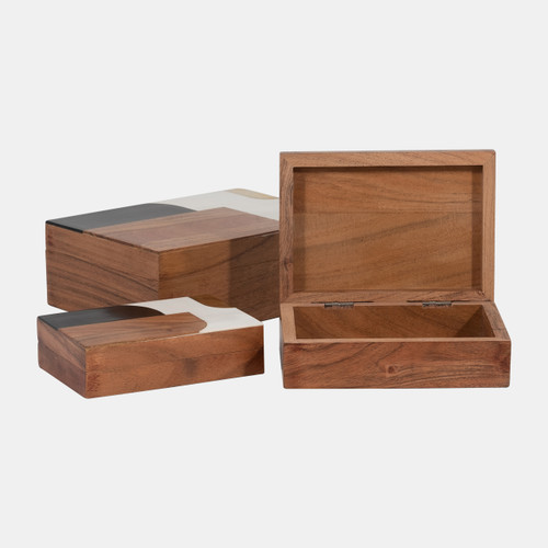 18171#Resin, S/3 6/7/9" Mid-century Boxes, Multi