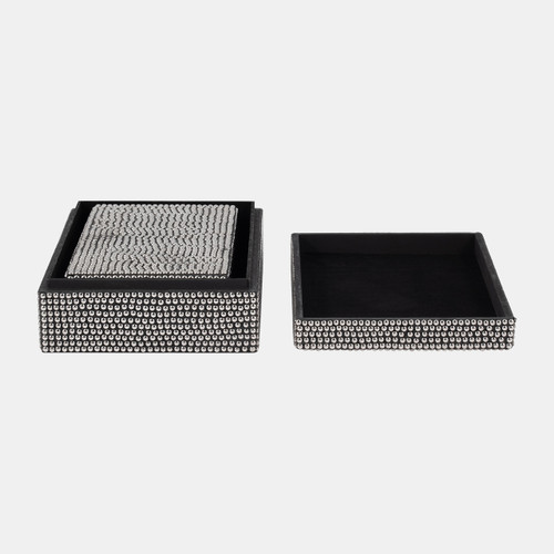 18174#Metal, S/2 10/12" Studded Boxes, Silver/black