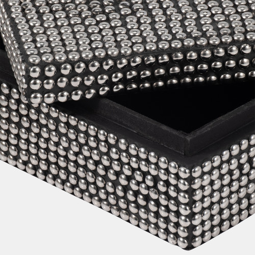 18174#Metal, S/2 10/12" Studded Boxes, Silver/black