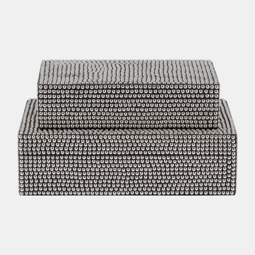 18174#Metal, S/2 10/12" Studded Boxes, Silver/black