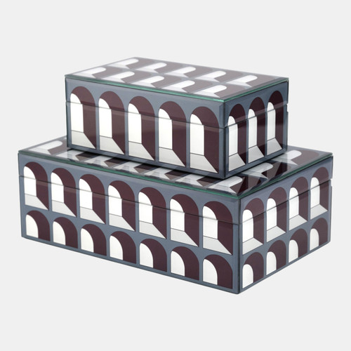 18178#Glass, S/2 8/11"arch Doorway Boxes, Black/white