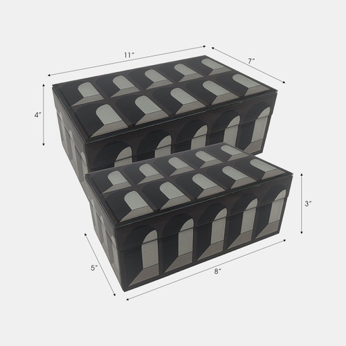 18178#Glass, S/2 8/11"arch Doorway Boxes, Black/white