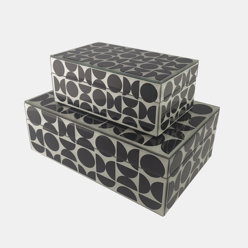 18180#Glass, S/2 8/11" Modern Print Boxes, Black/white