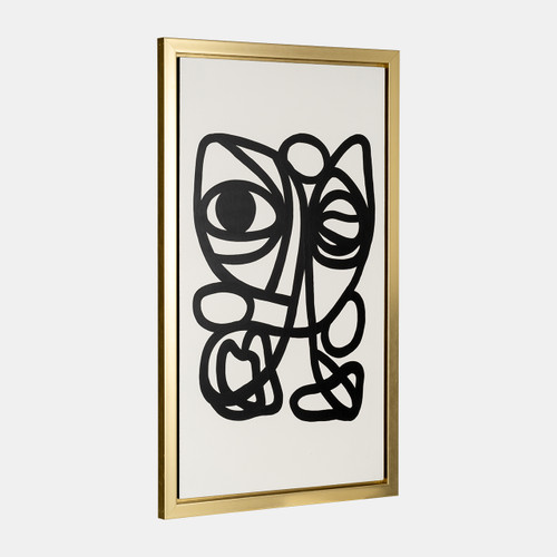 35x59 Hand Painted Gold Frame, Geometric Face, Black (70257)