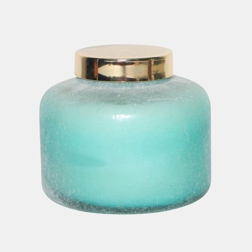 80145-05#5" 22 Oz Cool Waters Frosted Lid Candle, Seafoam