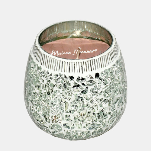 80253-01#4" 11 Oz Santal Vanilla Mosaic Candle, Silver