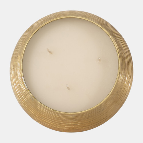 80264-02#6" 15 Oz Santal Vanilla Etched Metal Candle, Gold