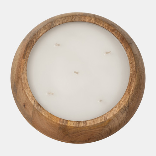 80270-03#9" 20 Oz Vanilla Modern Wood Bowl Candle, Natural