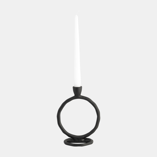 18184-02#Metal, 8" Round Ring Taper Candleholder, Black