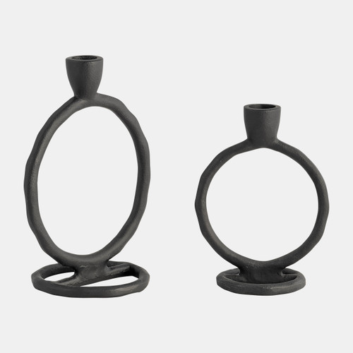 18184-02#Metal, 8" Round Ring Taper Candleholder, Black