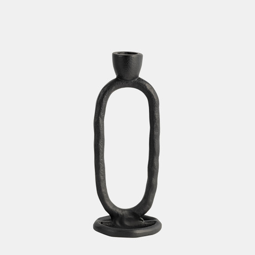 18185-01#Metal, 8" Open Oval Taper Candleholder, Black