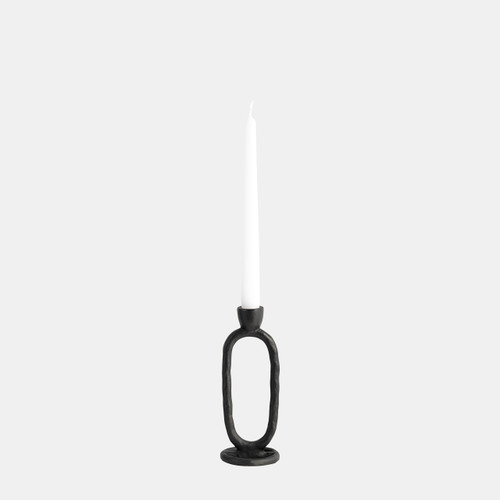 18185-01#Metal, 8" Open Oval Taper Candleholder, Black