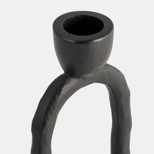 18185-01#Metal, 8" Open Oval Taper Candleholder, Black