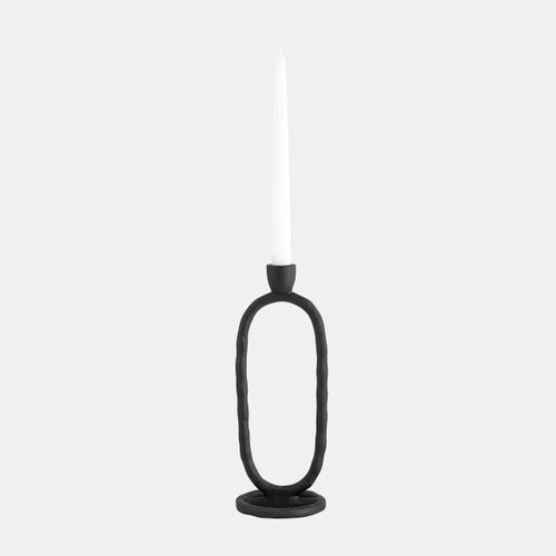 18185-03#Metal, 11" Open Oval Taper Candleholder, Black