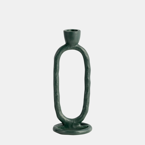 18185-10#Metal, 8" Open Oval Taper Candleholder, Dark Green