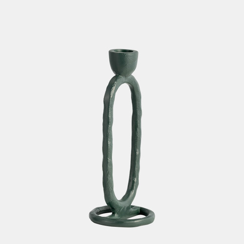 18185-10#Metal, 8" Open Oval Taper Candleholder, Dark Green