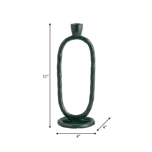 18185-12#Metal, 11" Open Oval Taper Candleholder, Dark Gree