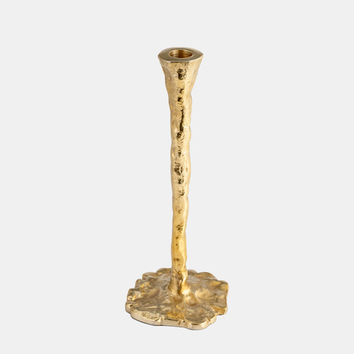 18187-02#Metal, 15" Forged Taper Candleholder, Gold