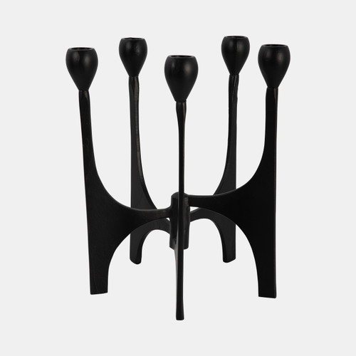 18199#Metal, 11" 5-taper Candelabra, Black