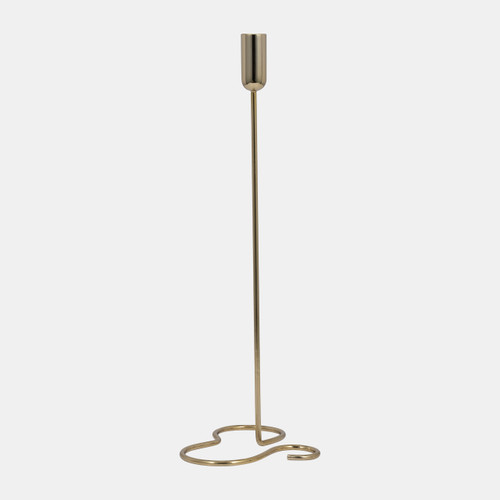 18200-02#Metal, 16" Squiggly Base Taper Candleholder, Gold