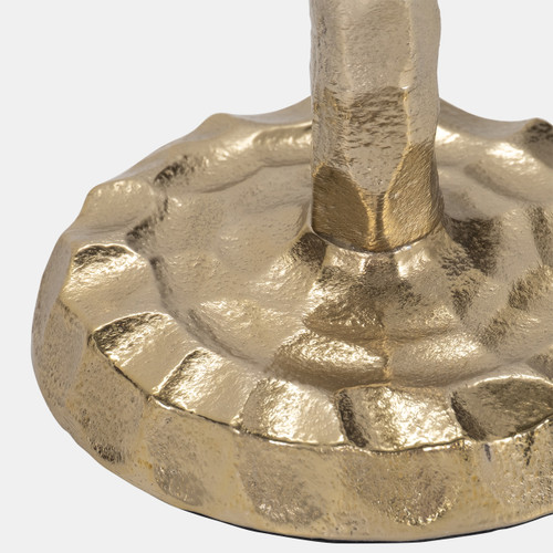 18201-01#Metal, 9" Hammered Taper Candleholder, Gold