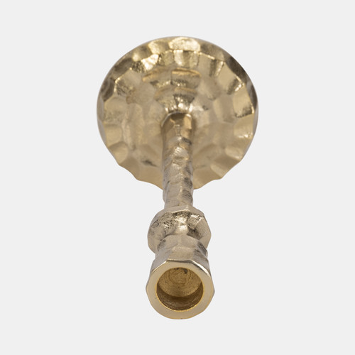 18201-01#Metal, 9" Hammered Taper Candleholder, Gold