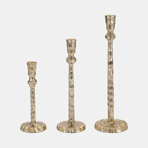 18201-01#Metal, 9" Hammered Taper Candleholder, Gold