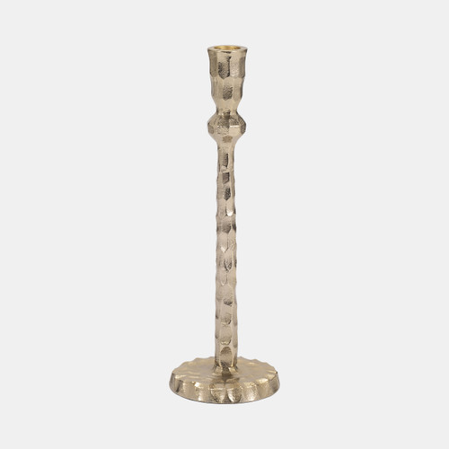 18201-02#Metal, 12" Hammered Taper Candleholder, Gold