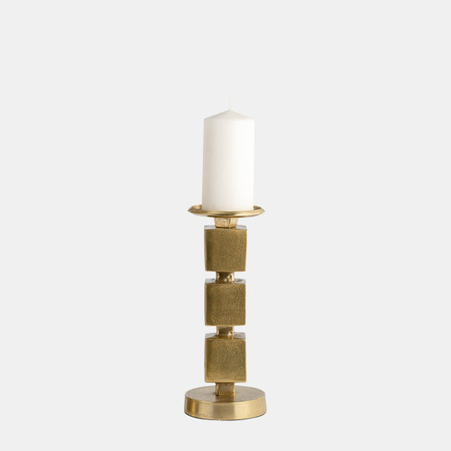 18210-01#Metal, 12" Stacked Cubes Candleholder, Gold