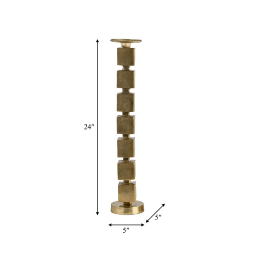 18210-03#Metal, 24" Stacked Cubes Candleholder, Gold