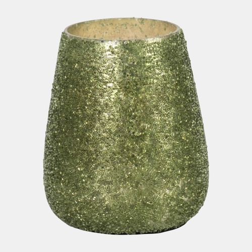 80258-01#6" 26 Oz Forest Beaded Candle, Green