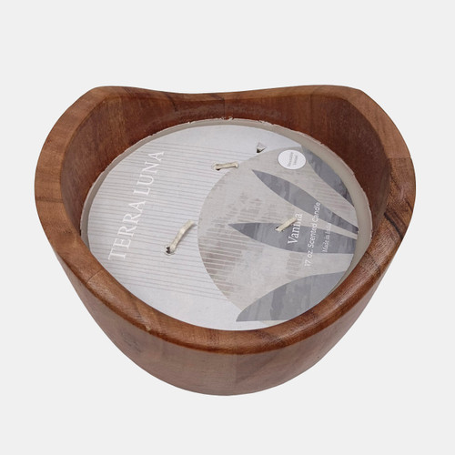 80268#6" 17 Oz Vanilla Curvy Wood Bowl Candle, Natural