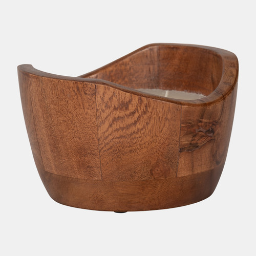 80268#6" 17 Oz Vanilla Curvy Wood Bowl Candle, Natural