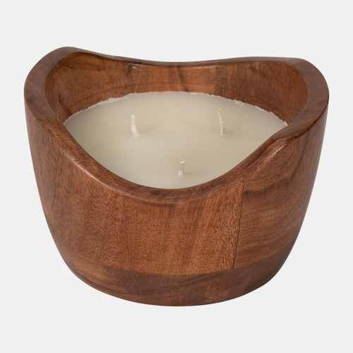 80268#6" 17 Oz Vanilla Curvy Wood Bowl Candle, Natural