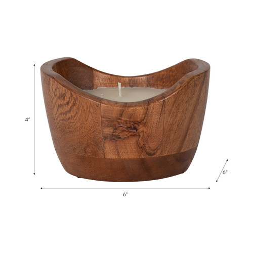80268#6" 17 Oz Vanilla Curvy Wood Bowl Candle, Natural