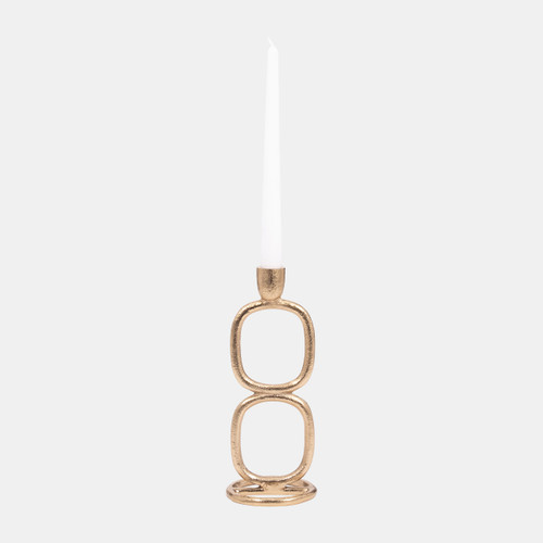18190-01#Metal, 10" Double Stack Taper Candleholder, Gold