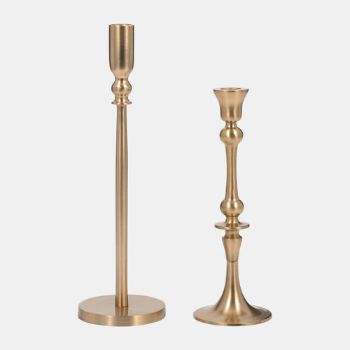 18191-01#Metal, 9" Traditional Taper Candleholder, Gold