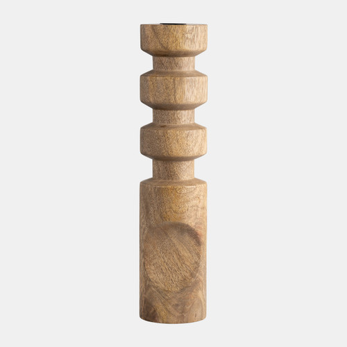 18192-02#Wood, 14" Stacked Taper Candleholder Natural