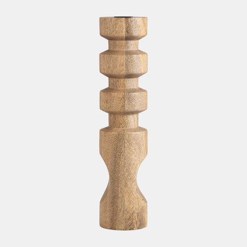 18192-02#Wood, 14" Stacked Taper Candleholder Natural