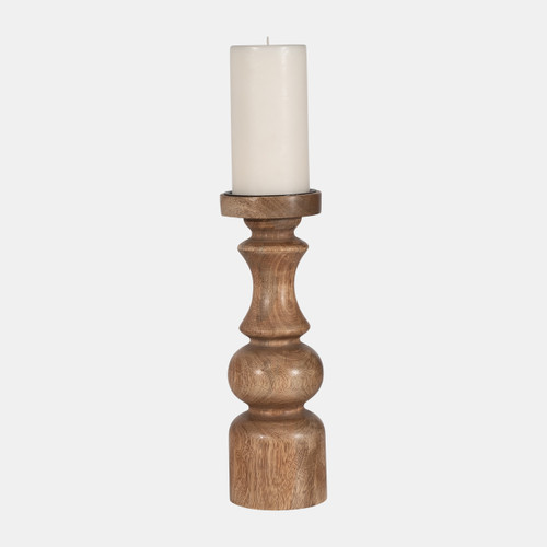 18217-02#Wood, 12" Traditional Pillar Candleholder, Natural