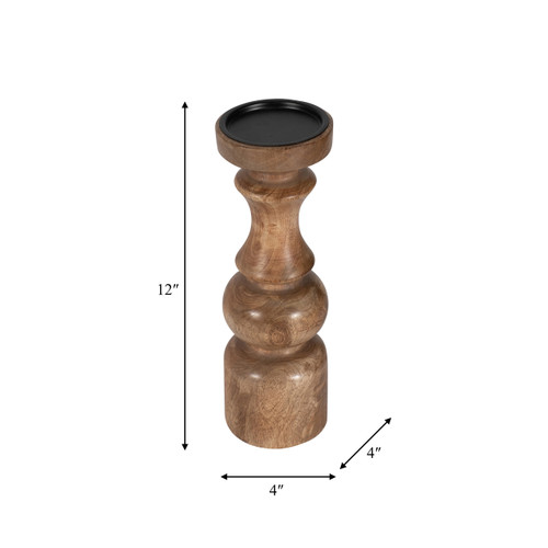 18217-02#Wood, 12" Traditional Pillar Candleholder, Natural