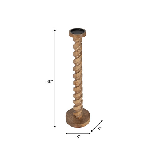 18218-02#Wood, 30" Spiral Floor Pillar Candleholder, Natura