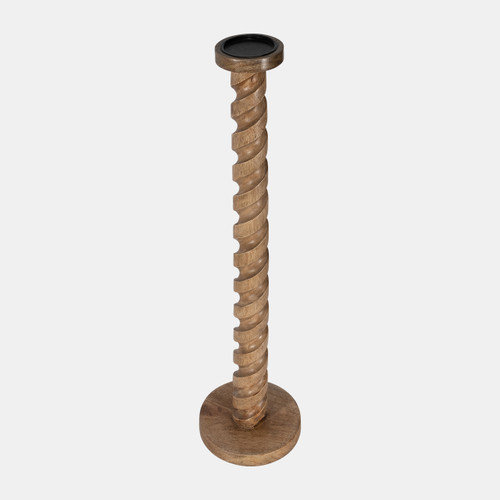 18218-03#Wood, 36" Spiral Floor Pillar Candleholder, Natura