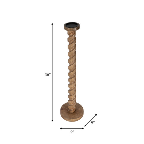 18218-03#Wood, 36" Spiral Floor Pillar Candleholder, Natura