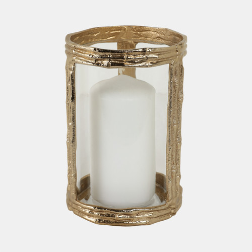 18226-02#Metal, 8" Hurricane W Glass, Gold